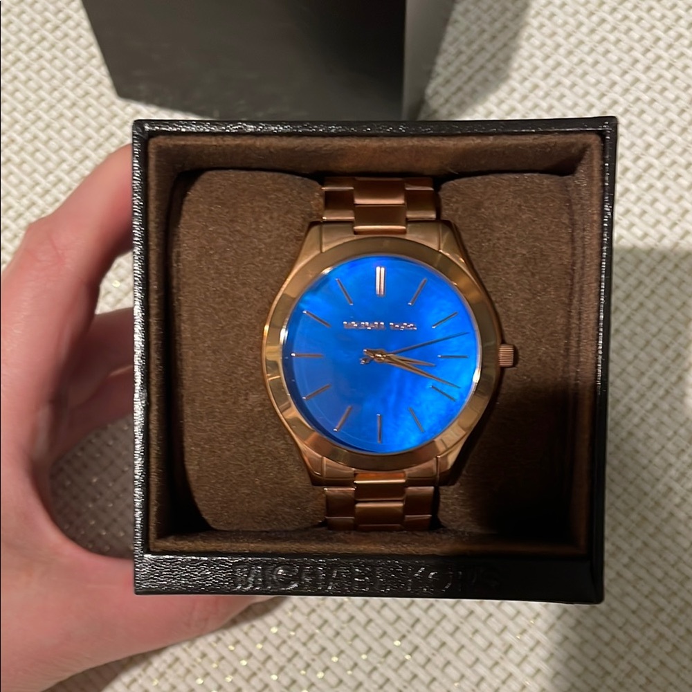 Michael Kors Blue and Rose Gold Watch